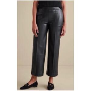 Soft Surroundings Women’s Sz M Black Faux Leather Wide Leg Pull On Pants